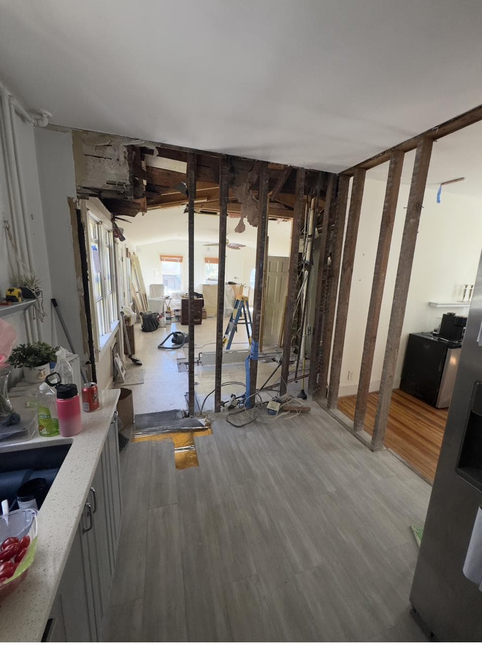 Kitchen side of the wall removal in progress