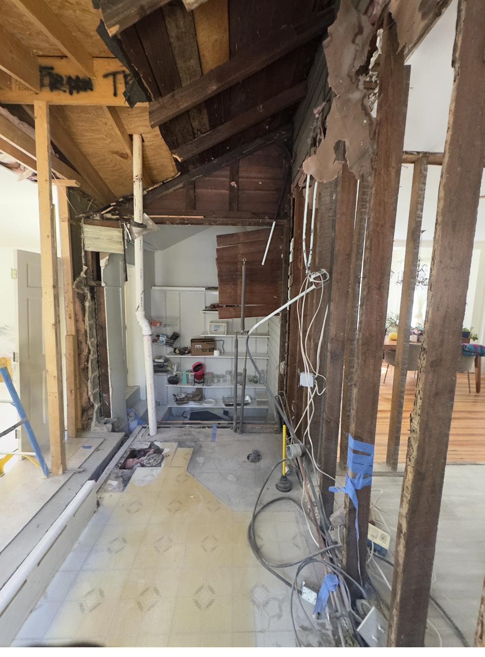Pantry and roofline opened up during demolition