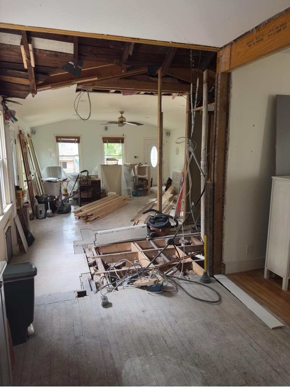 Joist and utility work under the old wall line